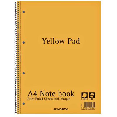 Collegeblok Aurora Yellow Pad A4 lijn 4-gaats 160 pagina's 80gr geel | 5 stuks