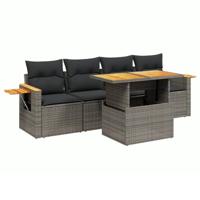 5-delige Loungeset met kussens poly rattan grijs - thumbnail
