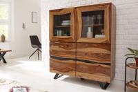 Massief dressoir AMAZONAS 140cm bruine sheeshamhouten vitrinekast met boomrand - 40195 - thumbnail