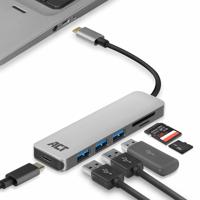 ACT USB-C Hub met USB-A, Kaartlezer, USB-C female met PD Pass-Through poort 55W - thumbnail