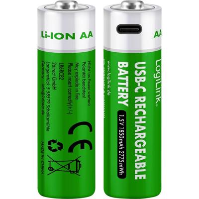 LogiLink LR6RCB2 Oplaadbare AA batterij (penlite) Li-ion 1850 mAh 1.5 V 2 stuk(s)