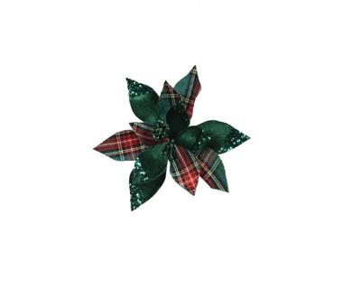 Poinsettia op clip 27 cm groen ruit