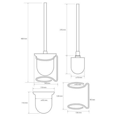 Toiletborstelhouder Sapho X-Round Vrijstaand 36x14x11 cm Chroom / Melkglas Sapho