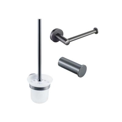 Fortifura Calvi Toiletset 3-delig - toiletrolhouder zonder klep - toiletborstel - handdoekhaak enkel rond - Geborsteld Gunmetal PVD SW721173 SW721172 SW1211592