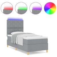 Boxspring Bed met Matras & LED Licht Grijs 100x200 cm Stof - thumbnail