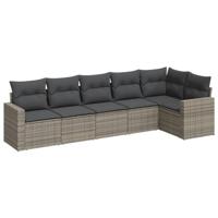6-delige Loungeset met kussens poly rattan grijs - thumbnail