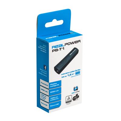 RealPower PB-T1 powerbank Zwart 2600 mAh RealPower PB-T1 powerbank Zwart 2600 mAh