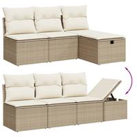 7-delige Loungeset met kussens poly rattan beige - thumbnail