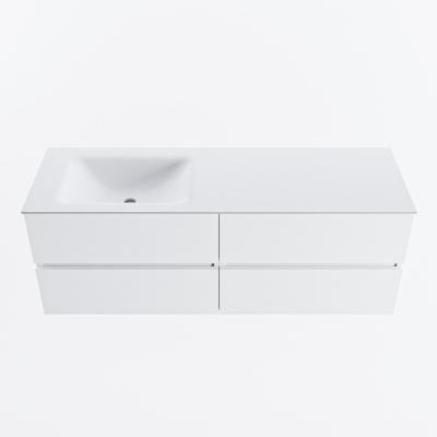 MONDIAZ VICA 140cm badmeubel onderkast Talc 4 lades. Wastafel CLOUD links 1 kraangat, kleur Talc.