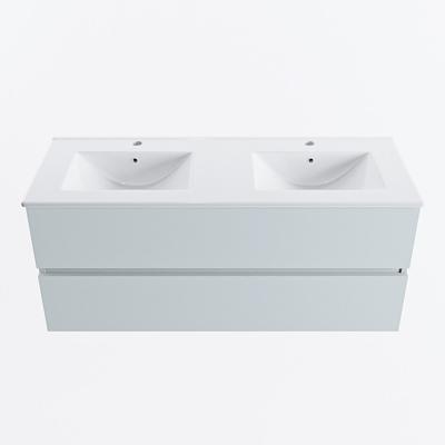 MONDIAZ VICA 120cm badmeubel onderkast Clay 2 lades. Wastafel DENIA dubbel 2 kraangaten, kleur Glanzend Wit.