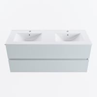 MONDIAZ VICA 120cm badmeubel onderkast Clay 2 lades. Wastafel DENIA dubbel 2 kraangaten, kleur Glanzend Wit. - thumbnail