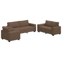 3-delige Loungeset met kussens stof bruin - thumbnail