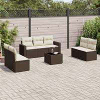 8-delige Loungeset met kussens poly rattan bruin - thumbnail