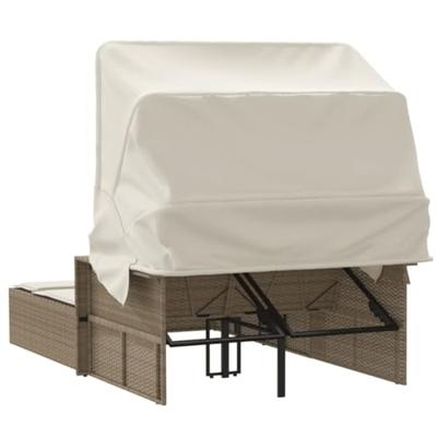 Ligbed 2-persoons met luifel en kussens poly rattan beige