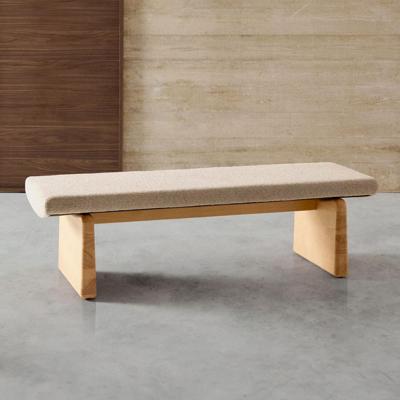 Kave Home Bankje 'Topaz' Chenille en essenhout, 150cm, kleur Naturel