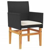 Tuinstoelen 2 st met kussens poly rattan en massief hout zwart - thumbnail