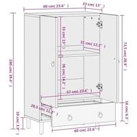 Hoge kast 60x33x100 cm massief mangohout - thumbnail