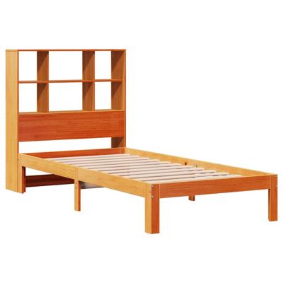 Bed met boekenkast zonder matras grenenhout wasbruin 100x200 cm