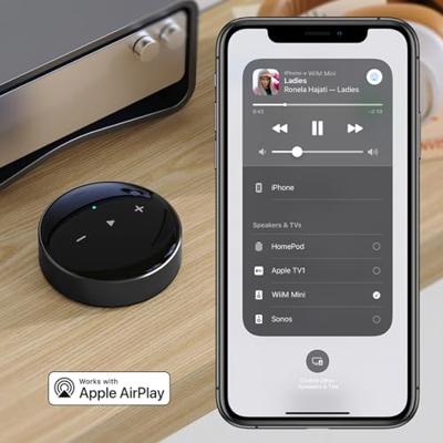 WiiM Mini AirPlay 2 draadloze audiostreamer, multiroom stereo, voorversterker, werkt met Alexa en Siri spraakassistenten, stream hi-res audio van Amazon Music, Tidal en meer