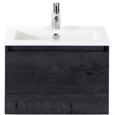 Frozen Badmeubelset 60 cm - Greeplijst in Kleur - Black Oak - Keramische Wastafel Wit 1 Kraangat