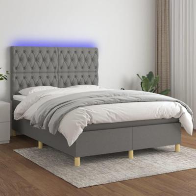 Boxspring met matras en LED stof donkergrijs 140x200 cm