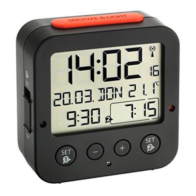 TFA Dostmann 60.2528.01 Zendergestuurd Wekker Zwart Alarmtijden 2 TFA Dostmann 60.2528.01 Zendergestuurd Wekker Zwart Alarmtijden 2