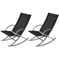 Tuinschommelstoelen 2 st staal en textileen zwart - thumbnail