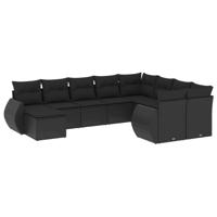 10-delige Loungeset met kussens poly rattan zwart - thumbnail