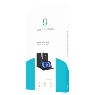 Just in Case Premium Wallet Case voor Apple iPhone 16 Telefoonhoesje Zwart