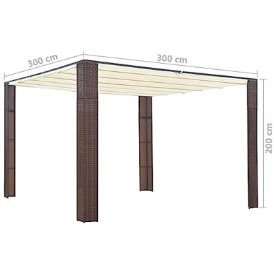 Prieel met dak 300x300x200 cm poly rattan bruin en crme Prieel met dak 300x300x200 cm poly rattan bruin en crme