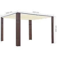 Prieel met dak 300x300x200 cm poly rattan bruin en crme - thumbnail
