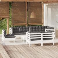 9-delige Loungeset met kussens massief grenenhout wit - thumbnail