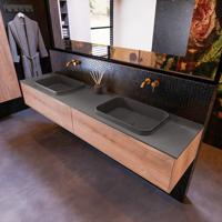 Badkamermeubelset Mondiaz Erin 200 cm met 2 Lades met RIDGE Wastafel Dubbel Dark grey Zonder Kraangaten Greeploos Mat Washed Oak - thumbnail