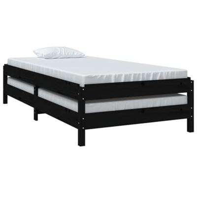 Bed stapelbaar 75x190 cm massief grenenhout zwart