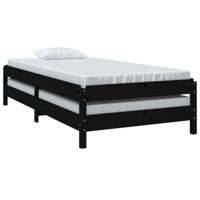 Bed stapelbaar 75x190 cm massief grenenhout zwart - thumbnail