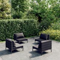 4-delige Loungeset met kussens poly rattan donkergrijs - thumbnail