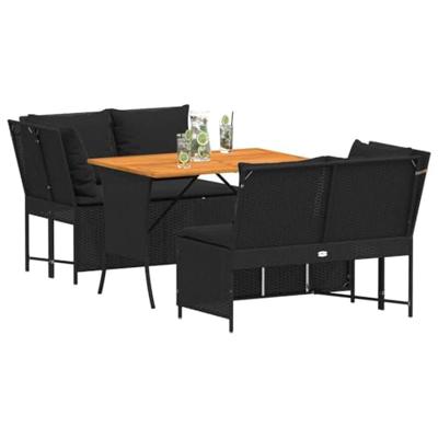 3-delige Loungeset met kussens poly rattan zwart