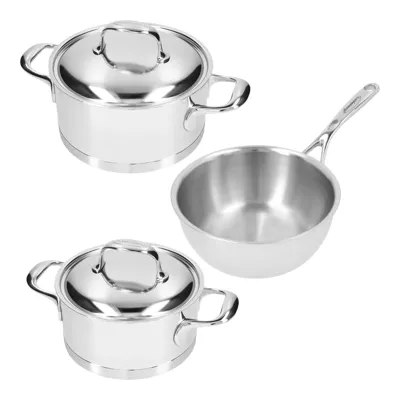 Demeyere Pannenset Atlantis 7 - RVS - Kookpan ø 18, 20 cm & Sauspan ø 20 cm + Deksels - 3 Delig