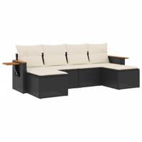 6-delige Loungeset met kussens poly rattan zwart - thumbnail