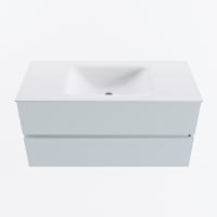 MONDIAZ VICA 100cm badmeubel onderkast Clay 2 lades. Wastafel CLOUD midden 1 kraangat, kleur Talc. - thumbnail