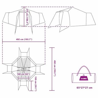 Tent met dak Grijs en Oranje 492 x 492 x 275 cm Polyester Tent met dak Grijs en Oranje 492 x 492 x 275 cm Polyester
