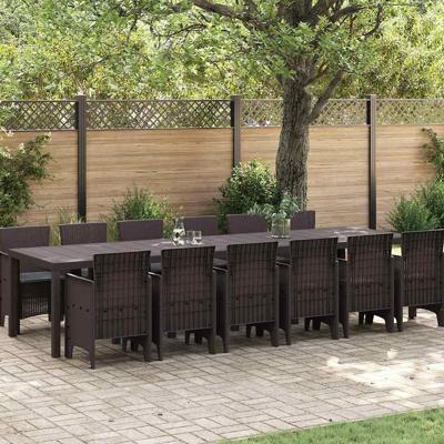 13-delige tuin eetset met kussens, Bruin poly rattan