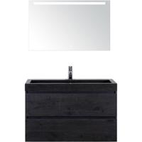 Maxx XL Badmeubelset 100 cm - Black Oak - Wastafel Lucca 1 Kraangat met LED Spiegel - thumbnail