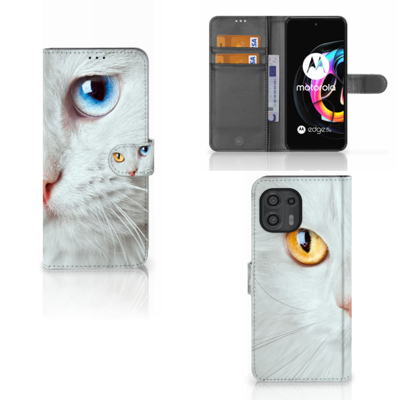 Motorola Edge 20 Lite | Telefoonhoesje | Met pasjeshouder | Witte Kat