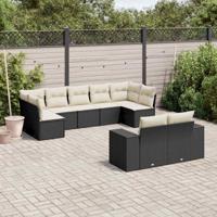 9-delige Loungeset met kussens poly rattan zwart - thumbnail