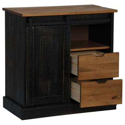Dressoir HALDEN schuifdeur zwart 80x40x80 cm massief hout grijs