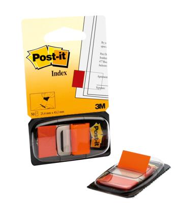 Post-it index standaard, ft 24,4 x 43,2 mm, houder met 50 tabs, oranje