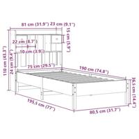 Bed met boekenkast zonder matras grenenhout wit 75x190 cm - thumbnail