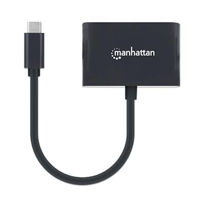 Manhattan USB-C naar USB-C (met power delivery) en VGA-converterkabel, 1080p, 5Gbps (USB 3.2 Gen1 aka USB 3.0), Thunderbolt 3 compatibel, 19,5 cm, stekker op bus, zwart, box