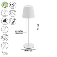 LED-tafelamp van wit metaal, voor binnen, (B/H/D) 11x38x11cm USB, ijzer, 56 LED, traploos dimbaar, 3 wittonen, koud-, warm-, puurwit, 1m USB naar USB- - thumbnail